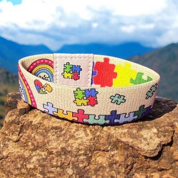 Autism Bright Puzzle Piece Elastic Wristband - Picture 5 of 11